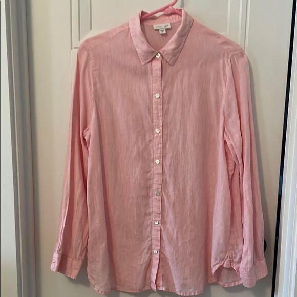 J. Jill 100% Linen Light Pink Long Sleeve Shirt - Picture 1 of 6